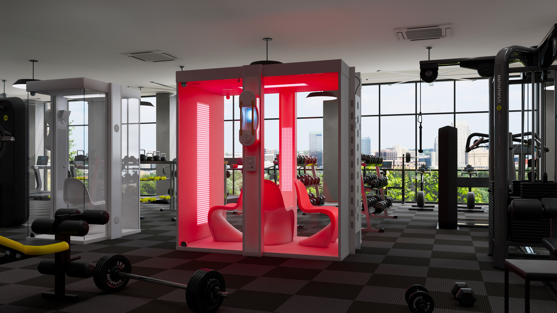 HaloRed™ Kabine im Fitnessstudio. Rotlichttherapie für Muskelregeneration und verbesserte Leistung.